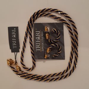 Vintage NWT Trifari Blue and Goldtone Set